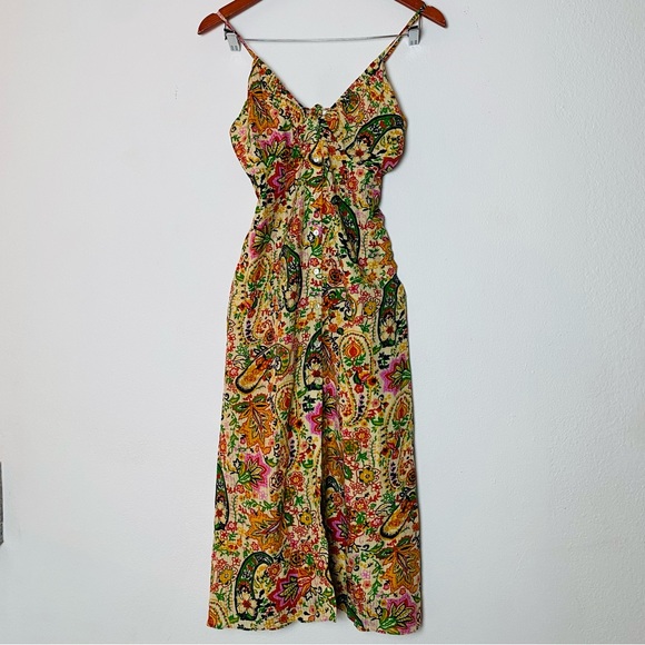 BA&SH Baila Floral Button-Front A-Line Midi Dress Size Small Spaghetti Strap - Picture 2 of 16